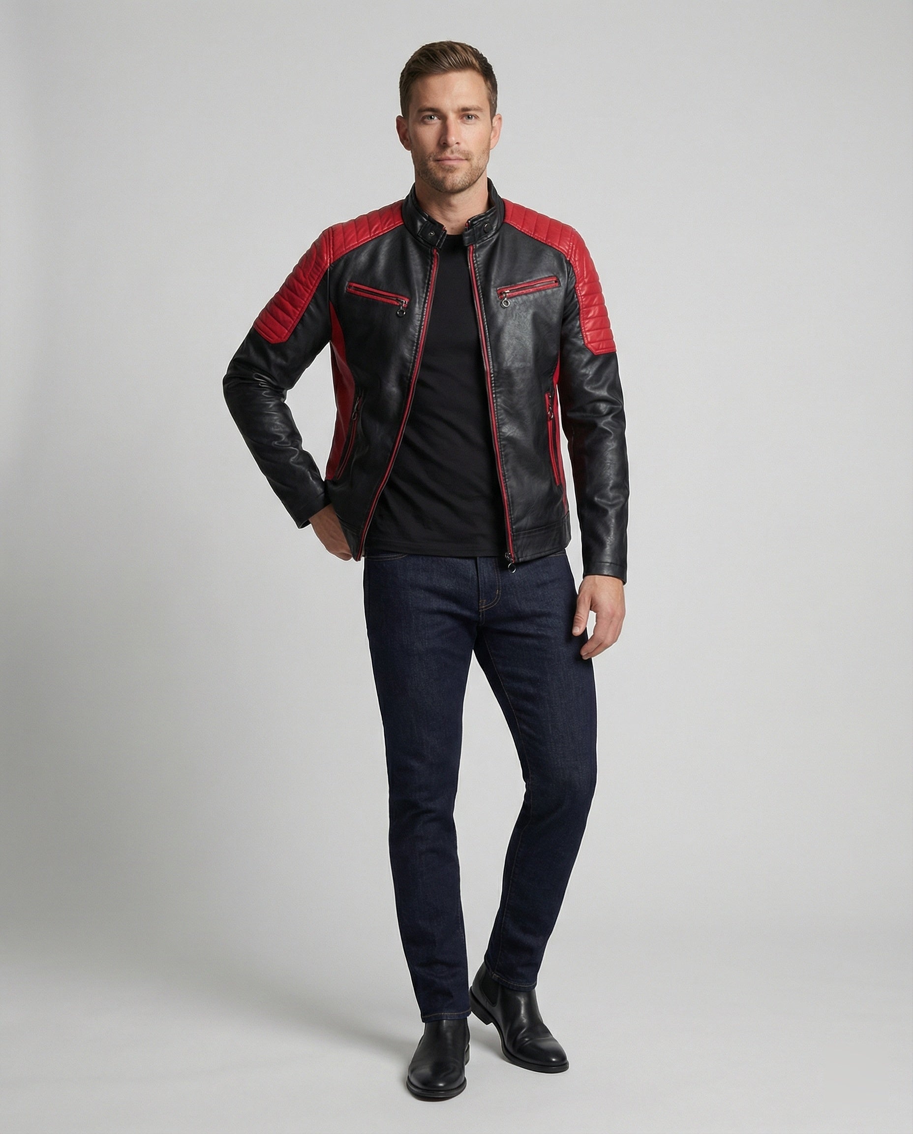 Herren Bikerjacke Motorsport Stil