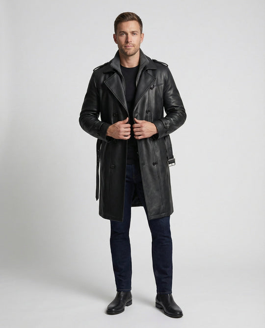 Doppelreihiger Leder-Trenchcoat Herren