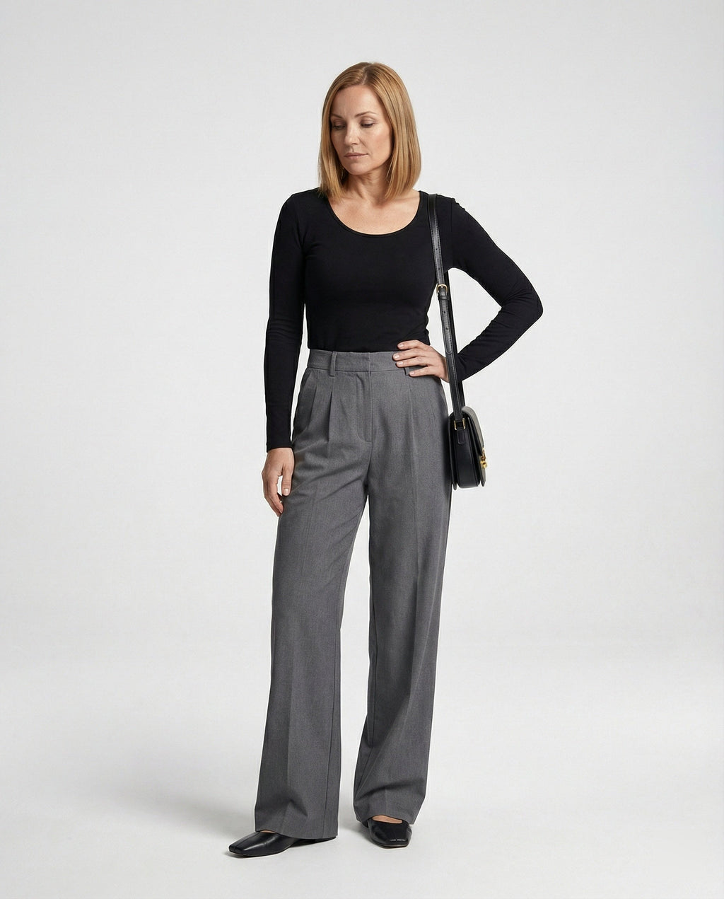 Damen weite Stoffhose mit Bügelfalte