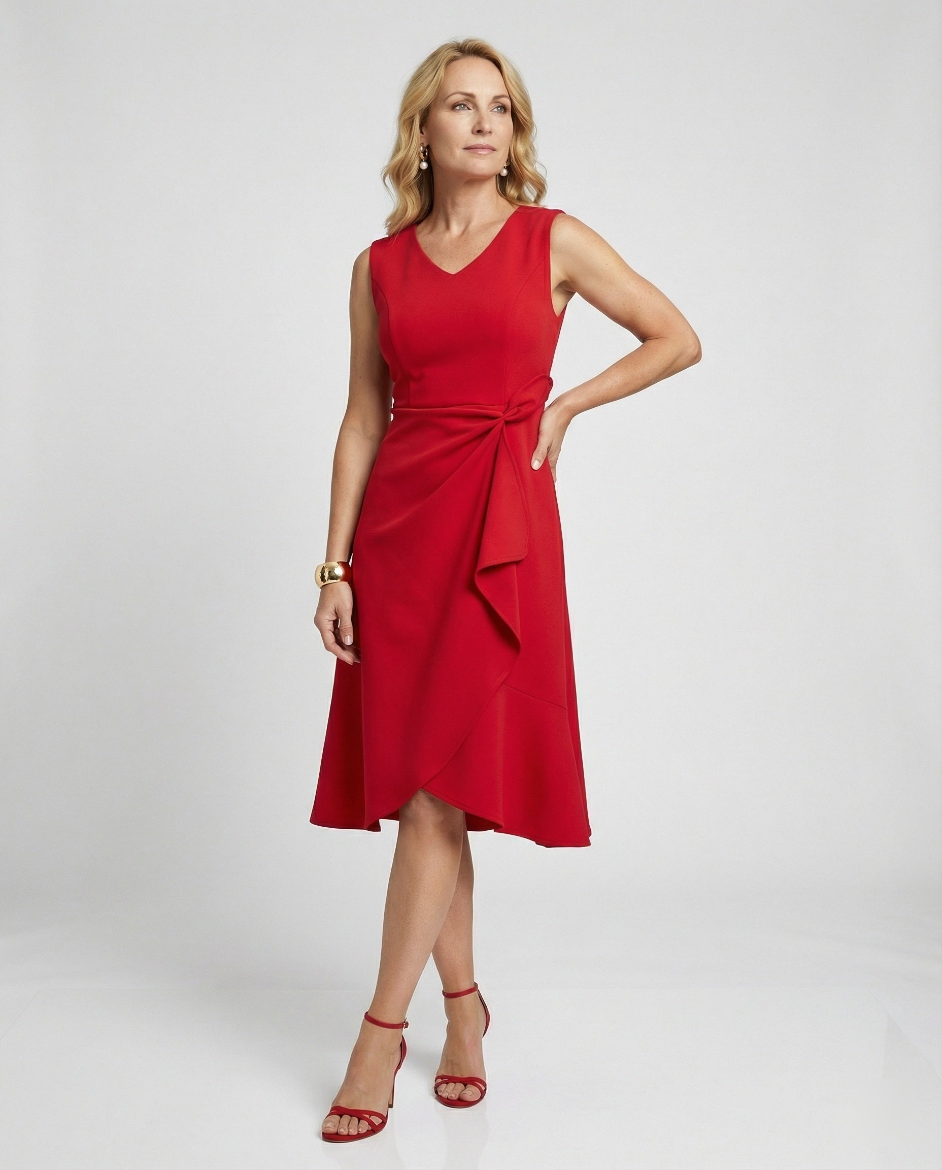 Damen Cocktailkleid Midi mit Wickeloptik