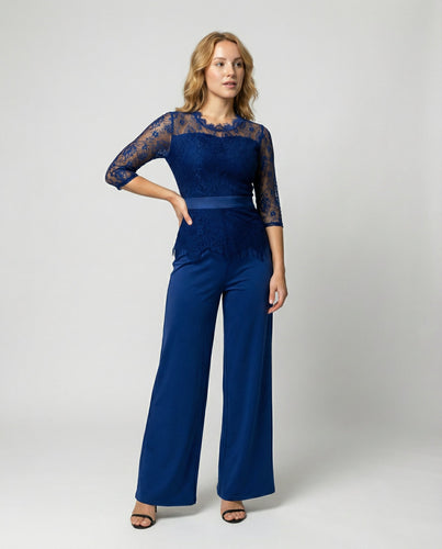 Eleganter Damen Jumpsuit mit Spitzenärmeln und Weitem Bein | Shopnory