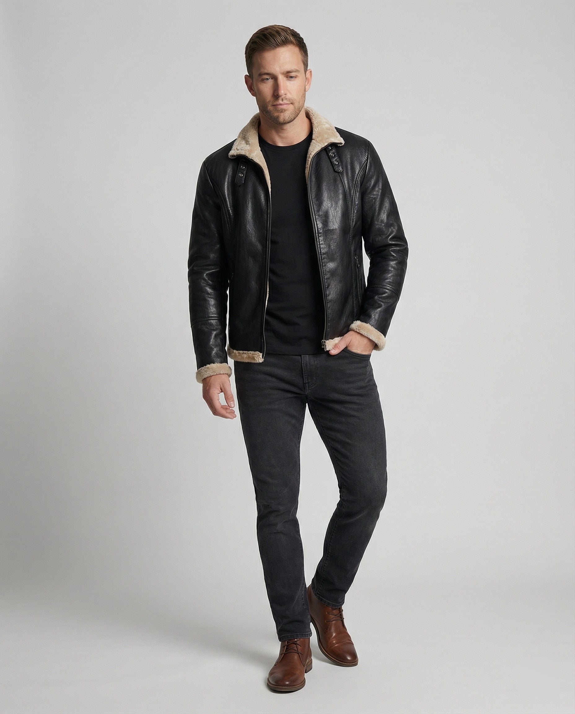 Herren Lederjacke mit warmem Innenfutter