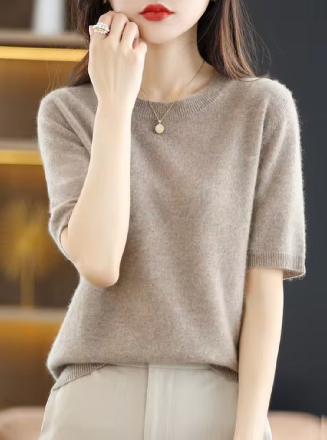 Kurzärmliger Wollpullover