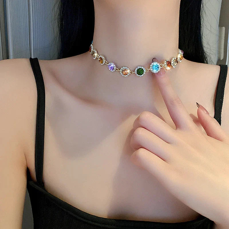 Geometrische Farbige Kristall Choker-Halskette | Shop Nory
