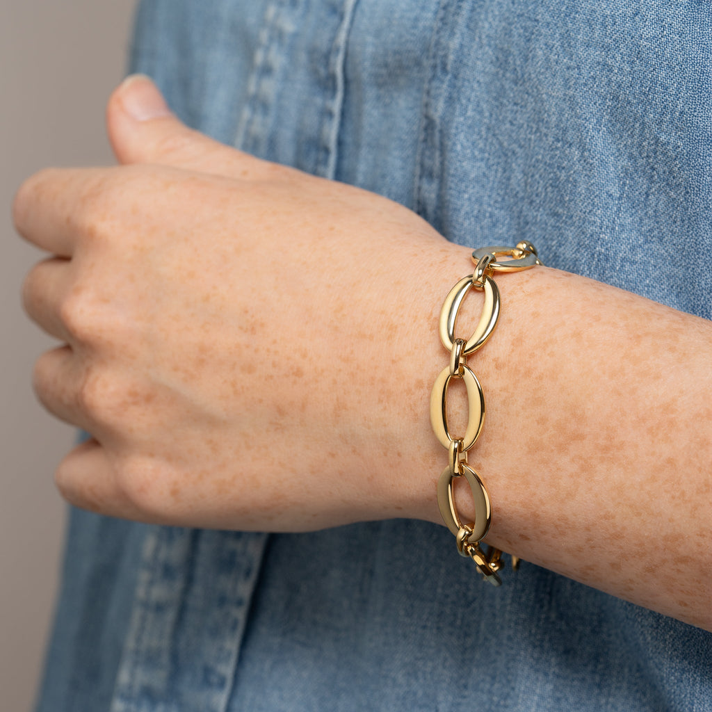 Goldfarbenes Gliederarmband aus Edelstahl – Ovalglieder, verstellbar | Shop Nory