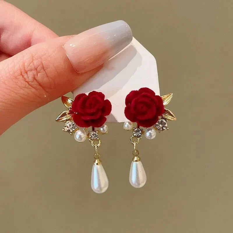 Gold Akzent Rose Diamant Perlen Ohrringe
