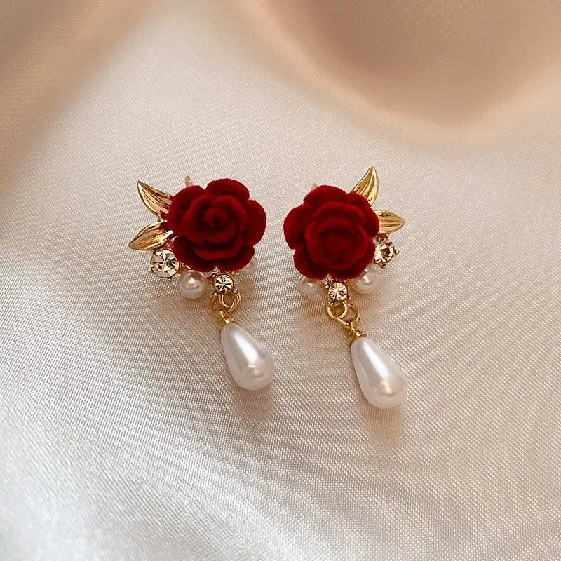 Gold Akzent Rose Diamant Perlen Ohrringe