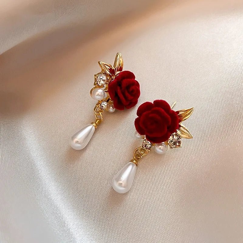Gold Akzent Rose Diamant Perlen Ohrringe