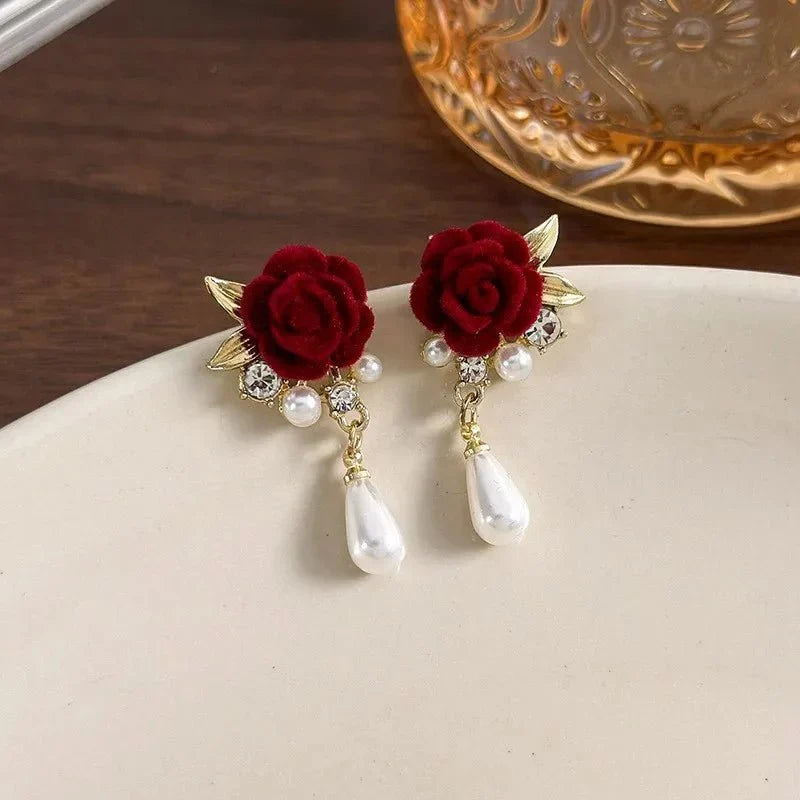 Gold Akzent Rose Diamant Perlen Ohrringe