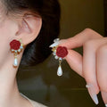 Gold Akzent Rose Diamant Perlen Ohrringe