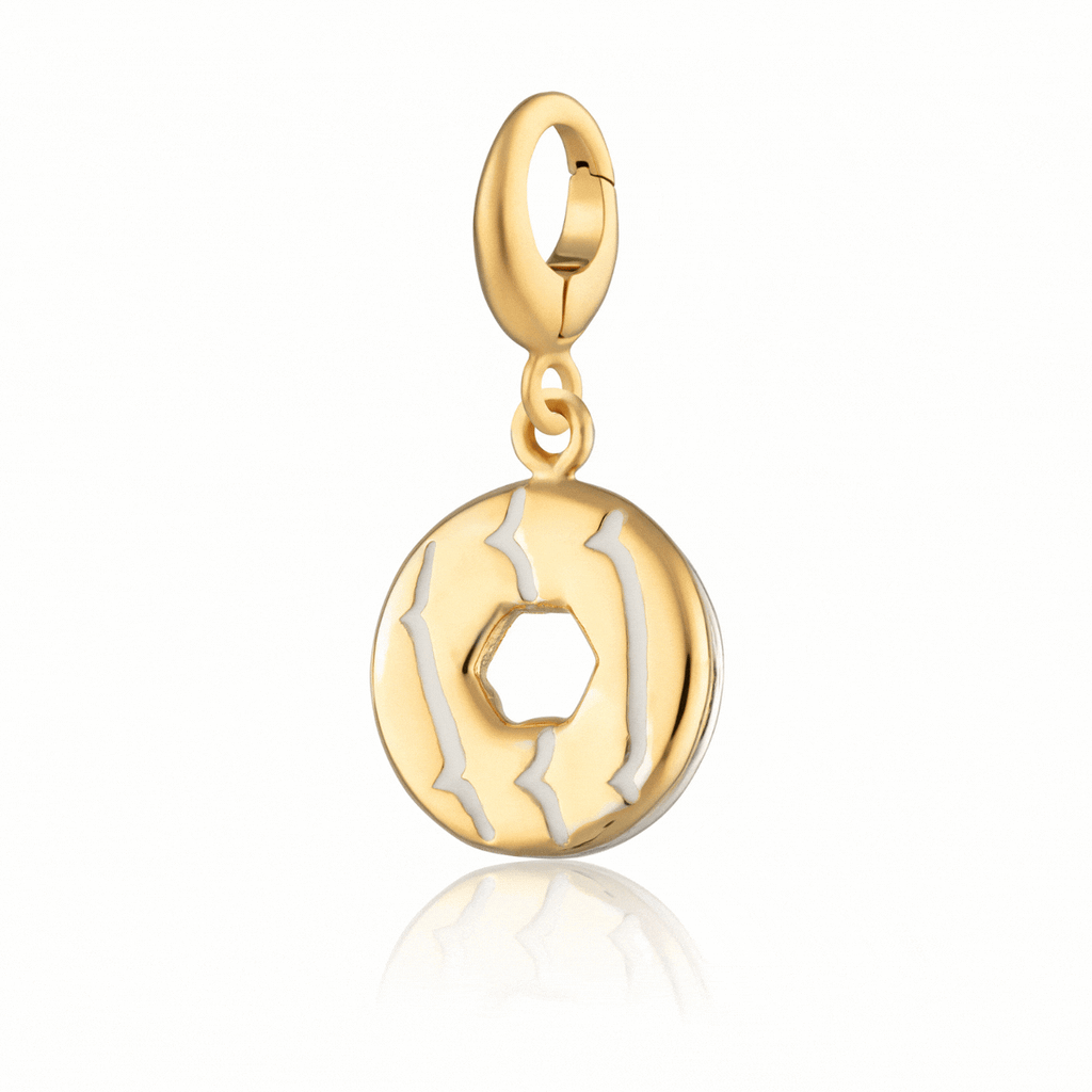 Gold Party Ring Keks Charm Halskette mit Weißem Emaille | Shop Nory