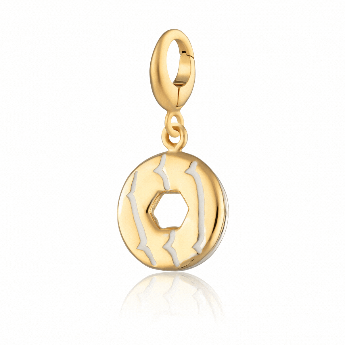 Gold Party Ring Keks Charm Halskette mit Weißem Emaille | Shop Nory