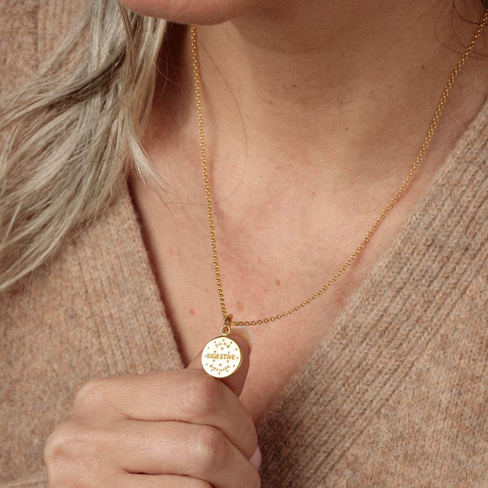 Gold Digestive Biscuit Charm Necklace | Shop Nory