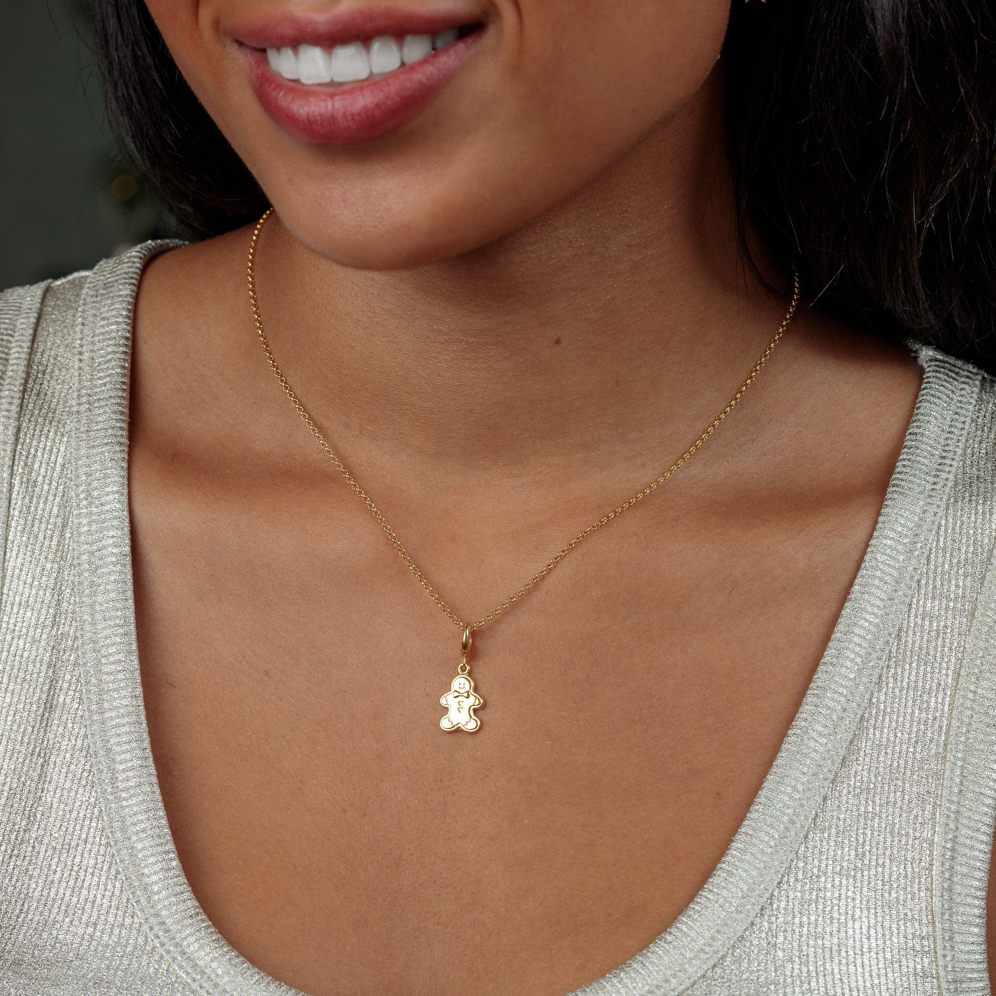 Gold Lebkuchenmann Keks Charm Halskette | Shop Nory