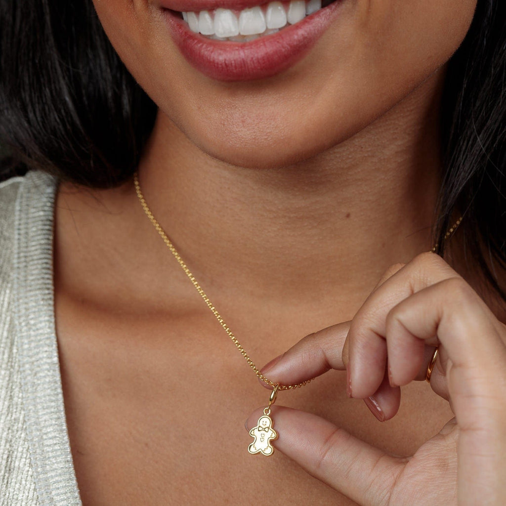 Gold Lebkuchenmann Keks Charm Halskette | Shop Nory