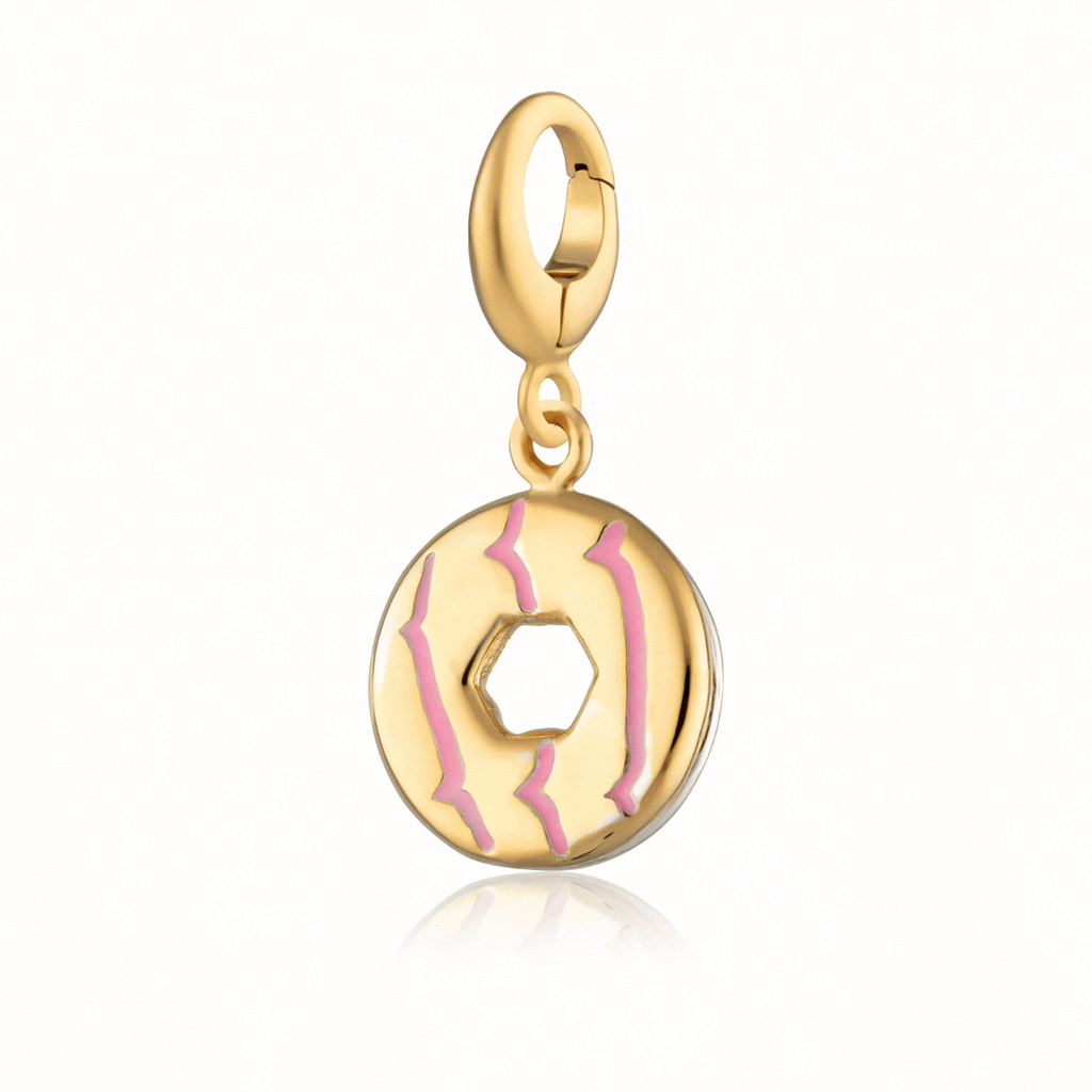 Gold Party Ring Keks Charm Halskette mit Pinkem Emaille | Shop Nory