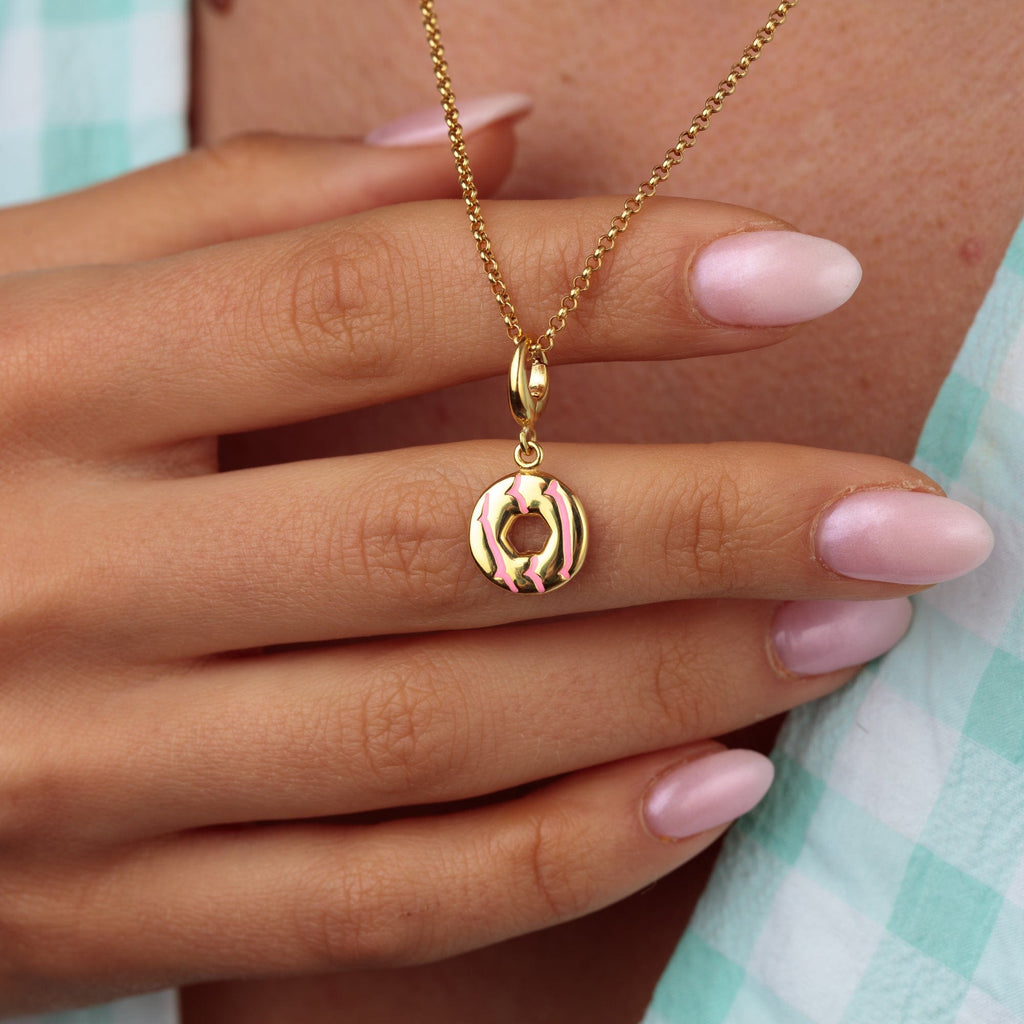 Gold Party Ring Keks Charm Halskette mit Pinkem Emaille | Shop Nory