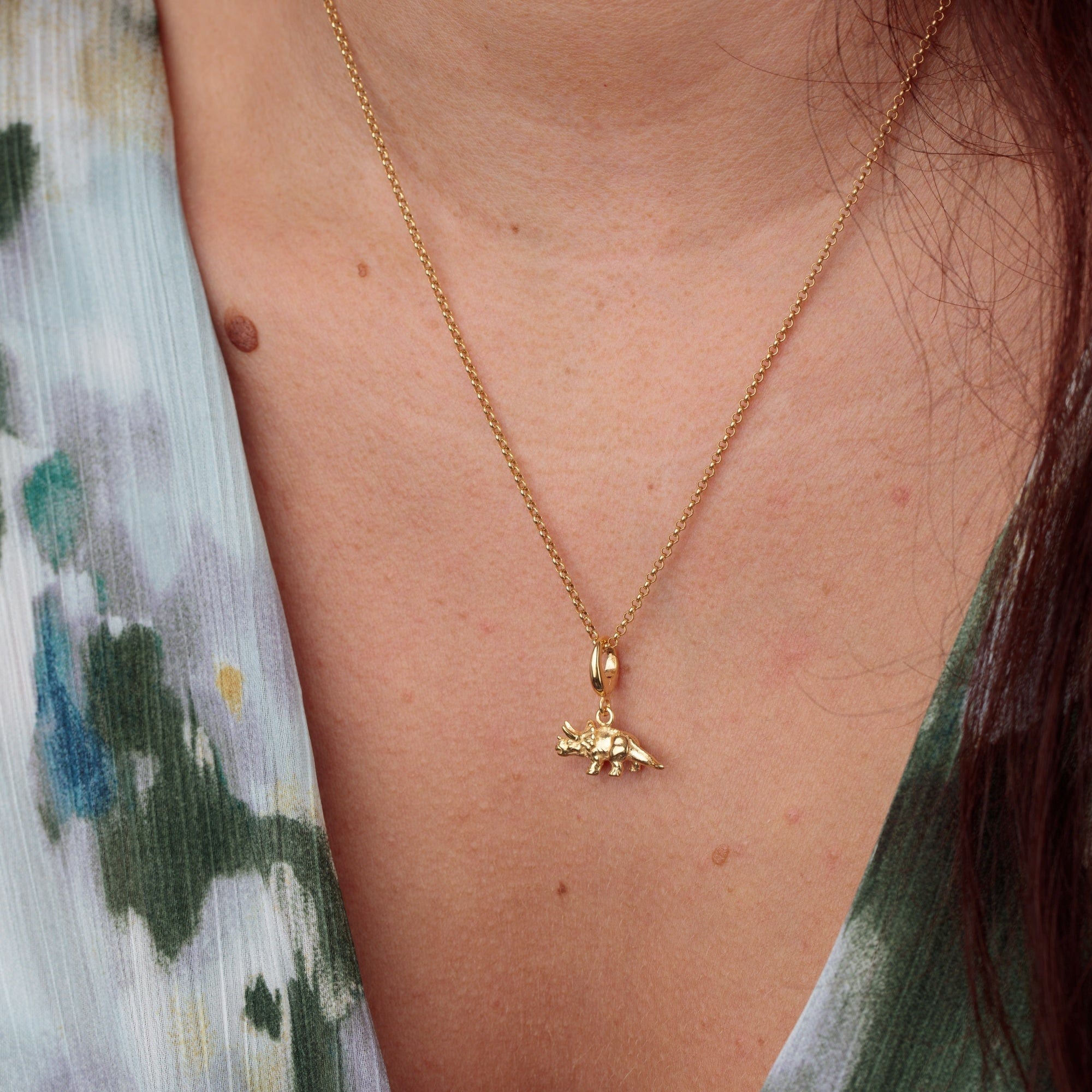 Gold Triceratops Dinosaur Charm Necklace | Shop Nory