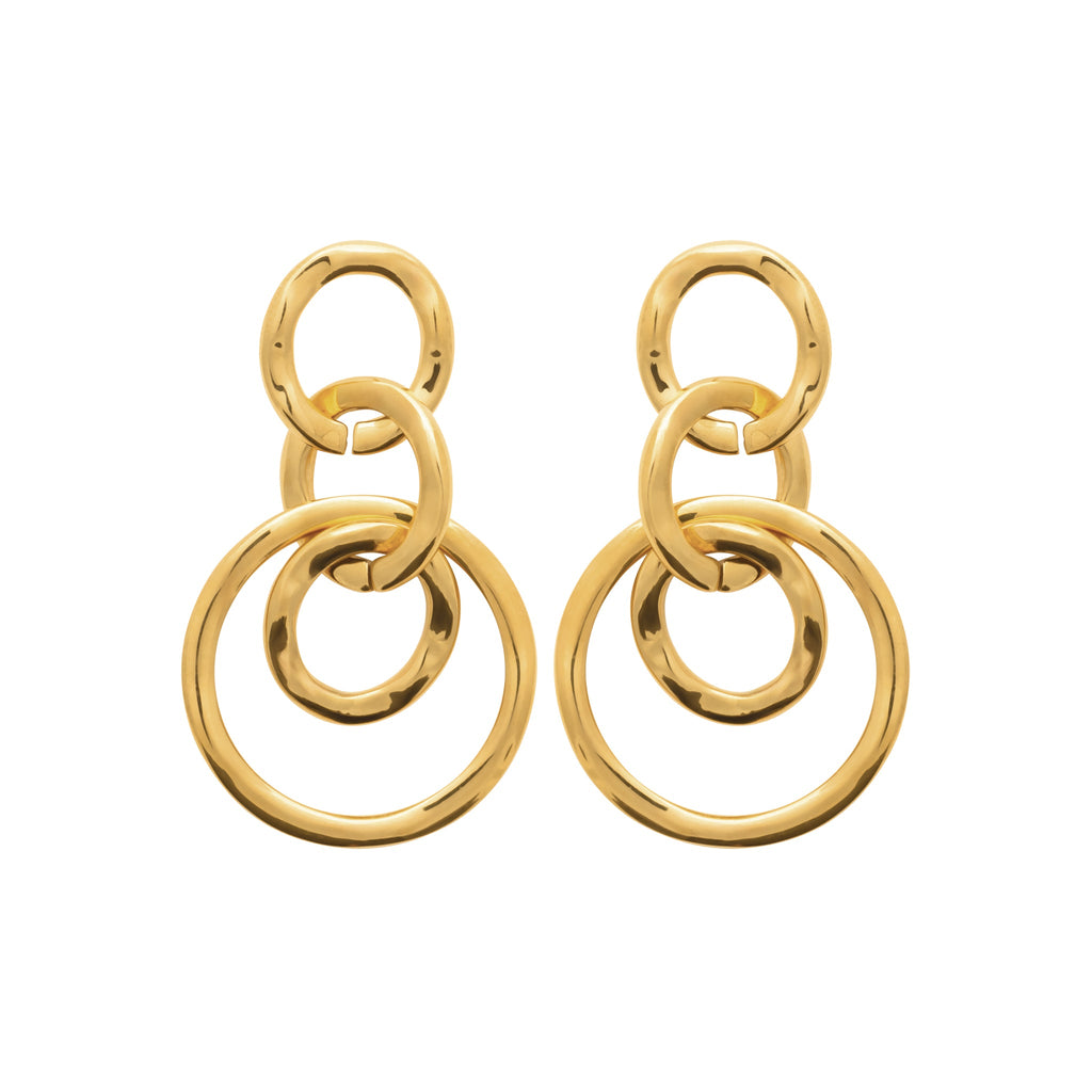 Goldfarbene Edelstahl-Ohrringe – Hängende Kreise, modernes Design | Shop Nory