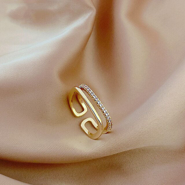 Doppellagige Goldfarbene Zirkon Offene Ringe | Shop Nory
