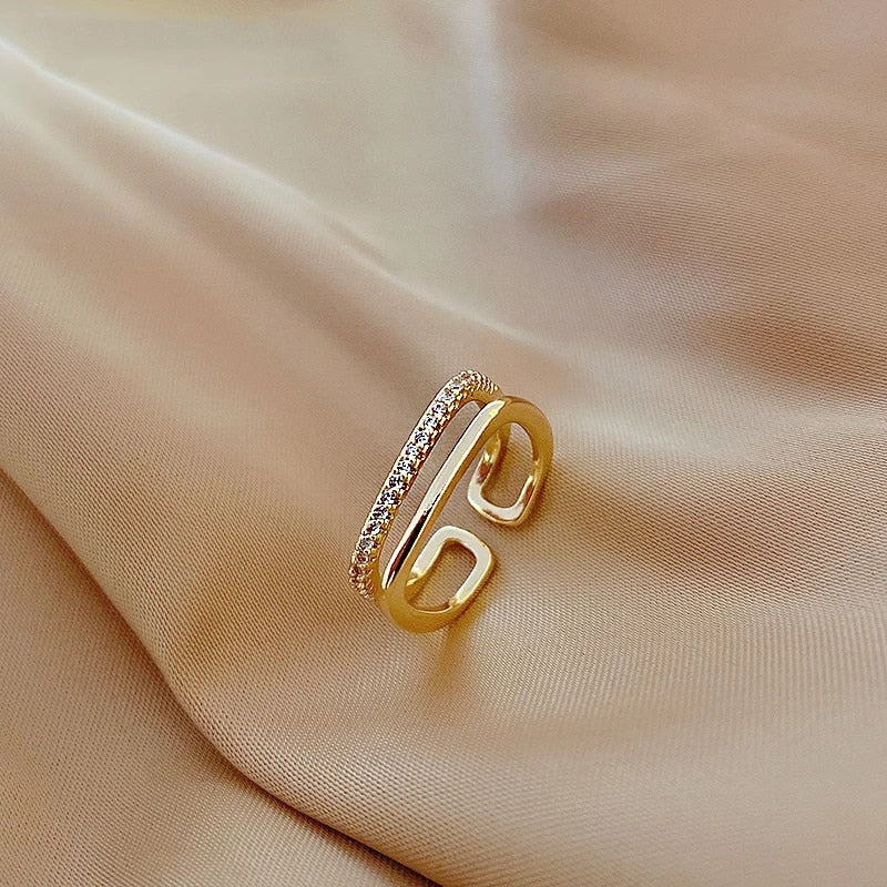 Doppellagige Goldfarbene Zirkon Offene Ringe | Shop Nory