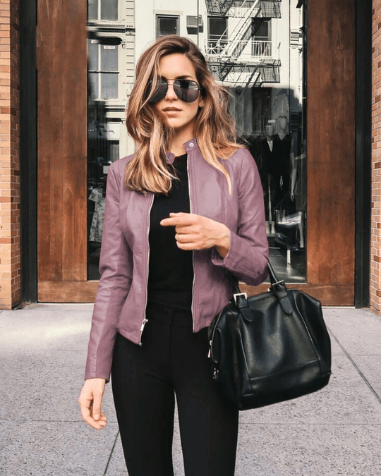 Jacke Damen Slim Fit Lederjacke Damen Perfekt für Den Herbst Trendy & Lässig