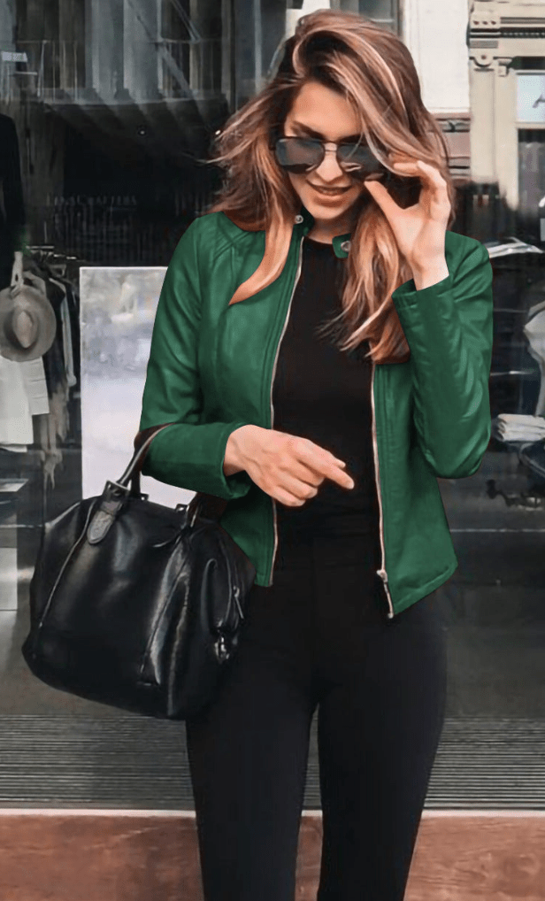 Jacke Damen Slim Fit Lederjacke Damen Perfekt für Den Herbst Trendy & Lässig