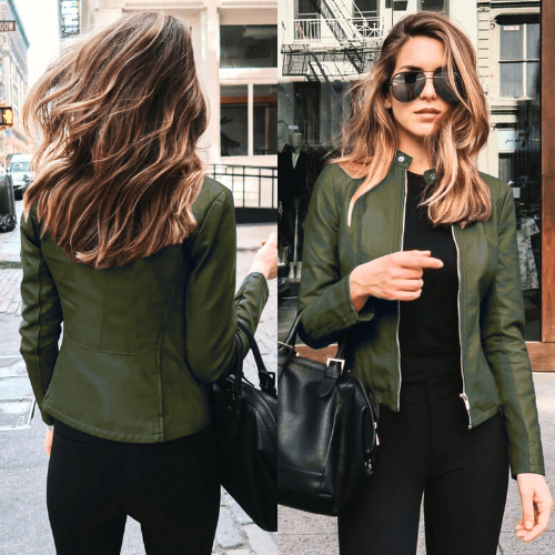 Jacke Damen Slim Fit Lederjacke Damen Perfekt für Den Herbst Trendy & Lässig