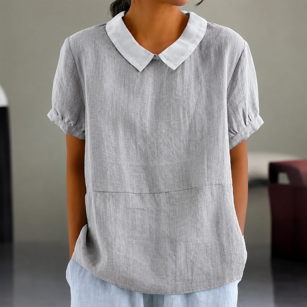ShopNory | Bequeme Baumwoll Leinen Bluse mit Peter Pan Kragen