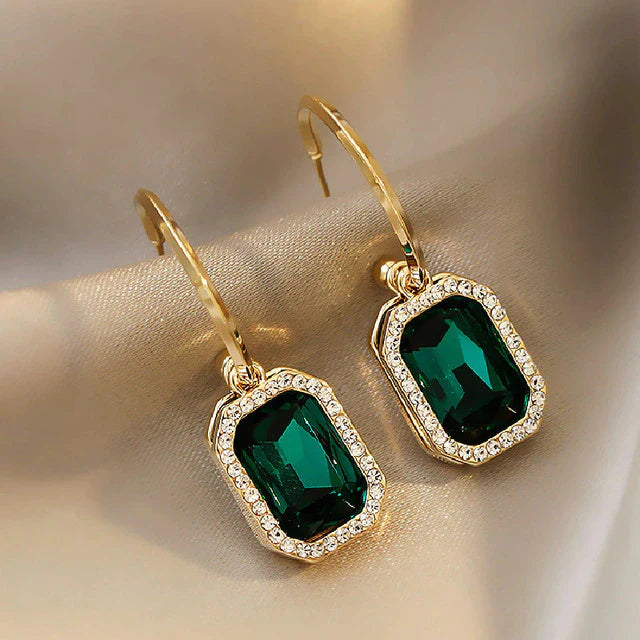 Grüne Kristall-Strass-Ohrringe mit Tropfen | Shop Nory