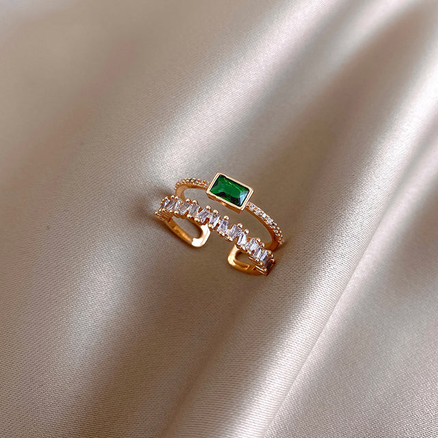 Grüne Kristall Retro Klassische Verstellbare Ringe | Shop Nory