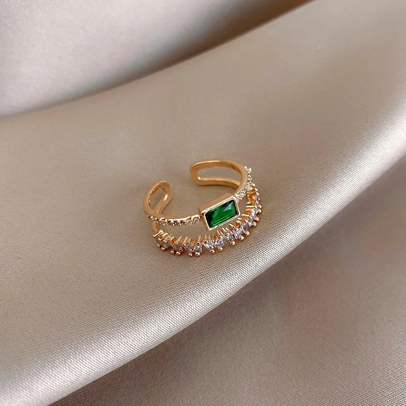 Grüne Kristall Retro Klassische Verstellbare Ringe | Shop Nory