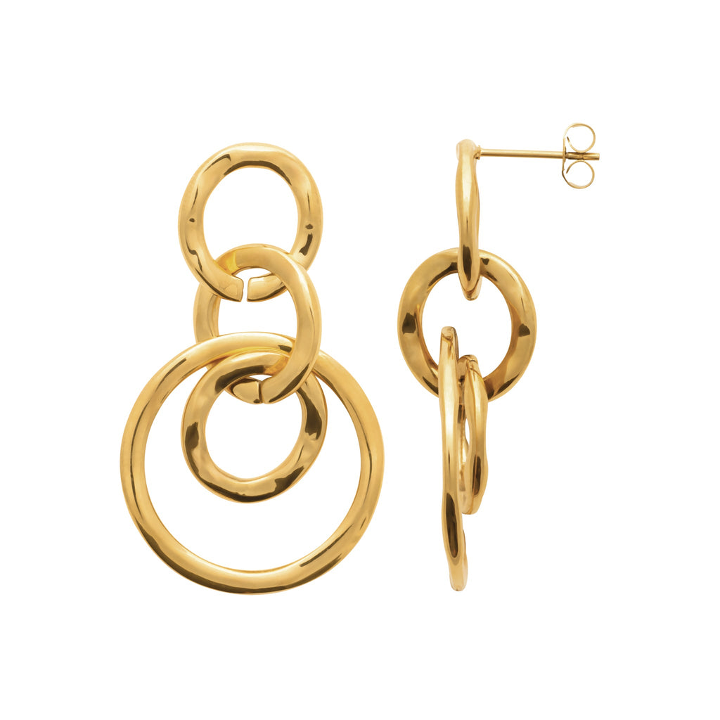 Goldfarbene Edelstahl-Ohrringe – Hängende Kreise, modernes Design | Shop Nory