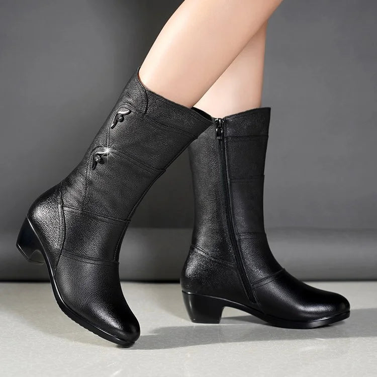 Damen Mid-Calf Plattform Keil Absatz Chunky Heel Stiefeletten