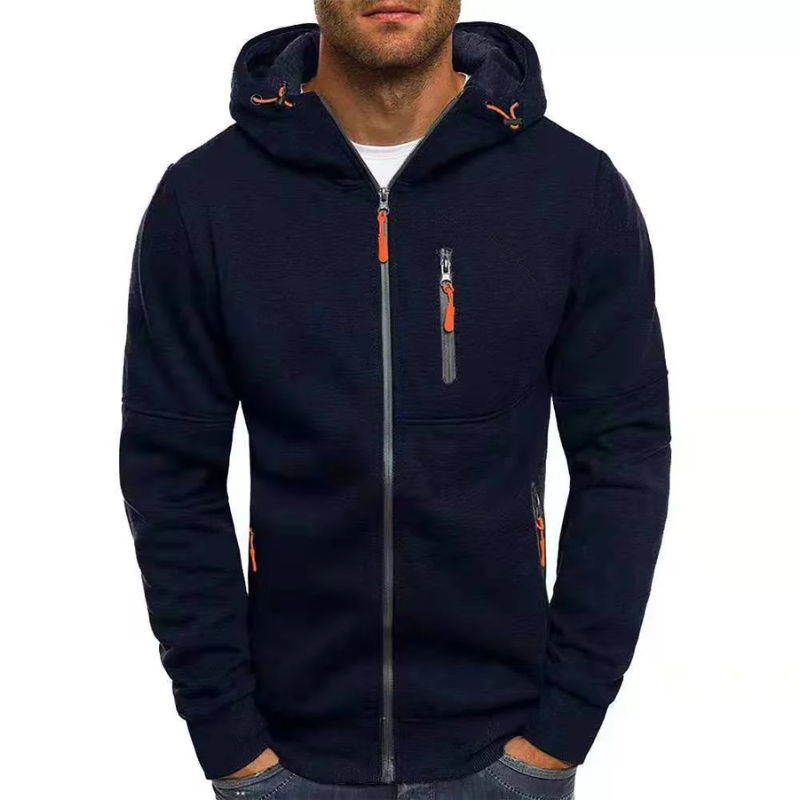 Herren Kapuzenpulli mit Reißverschluss Schwarz Kapuzenpullover