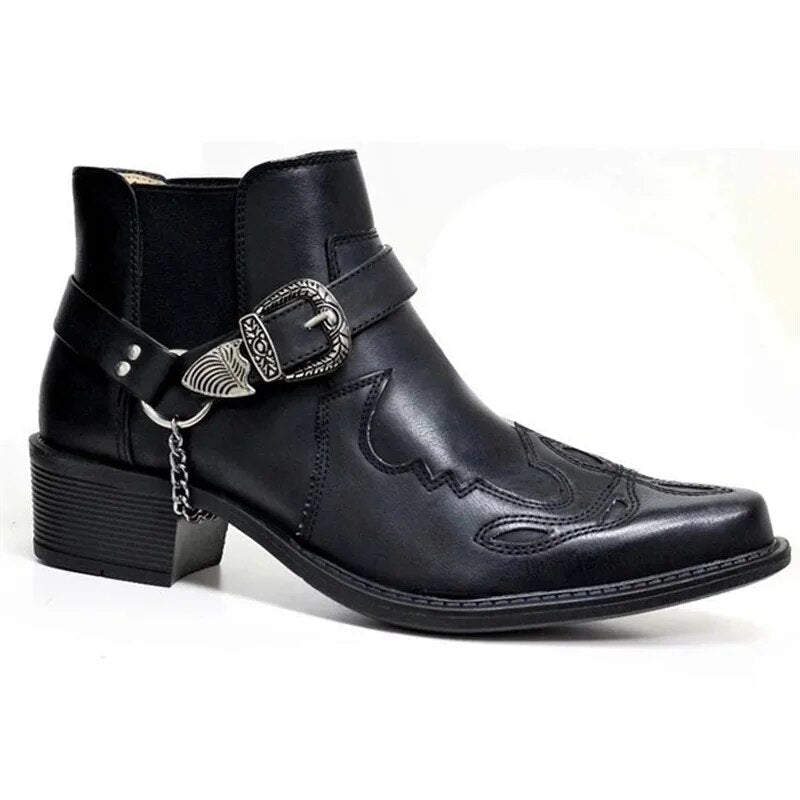 Herren Westernstiefel Schwarz Leder