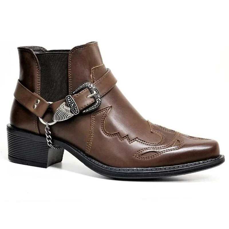 Herren Westernstiefel Schwarz Leder