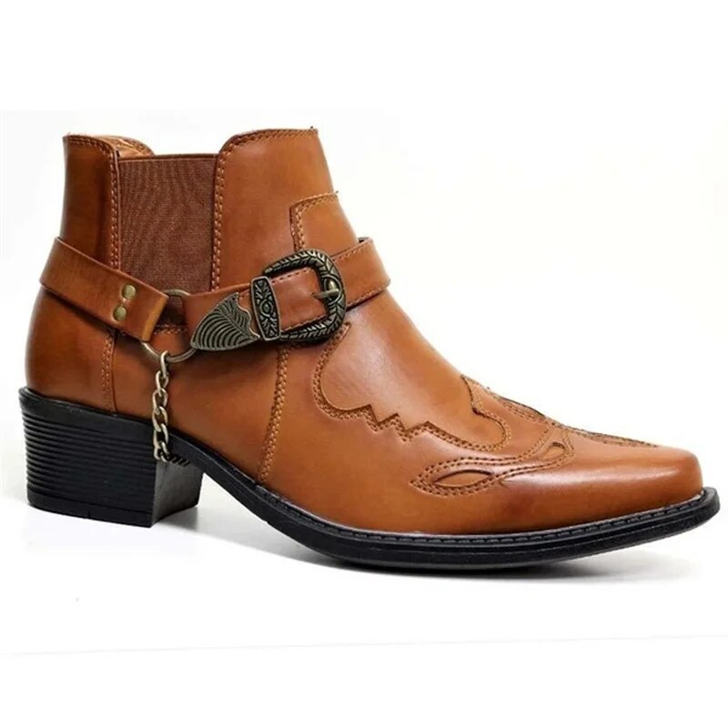 Herren Westernstiefel Schwarz Leder