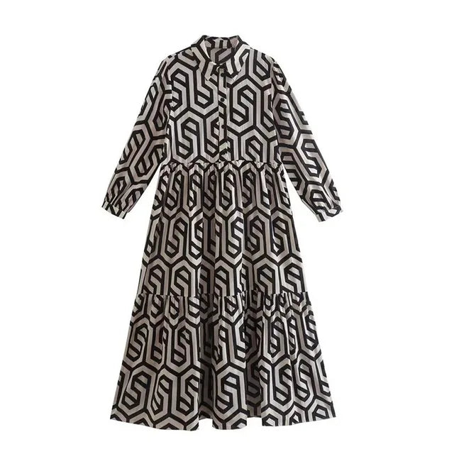 Langärmliges Kleid Mit Geometrischem Muster
