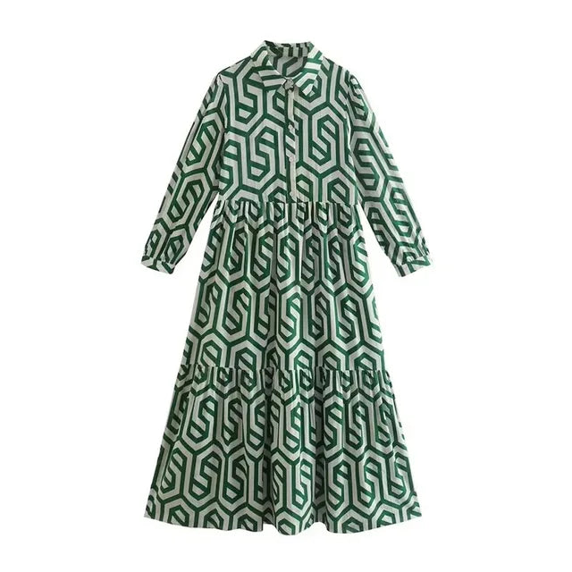 Langärmliges Kleid Mit Geometrischem Muster