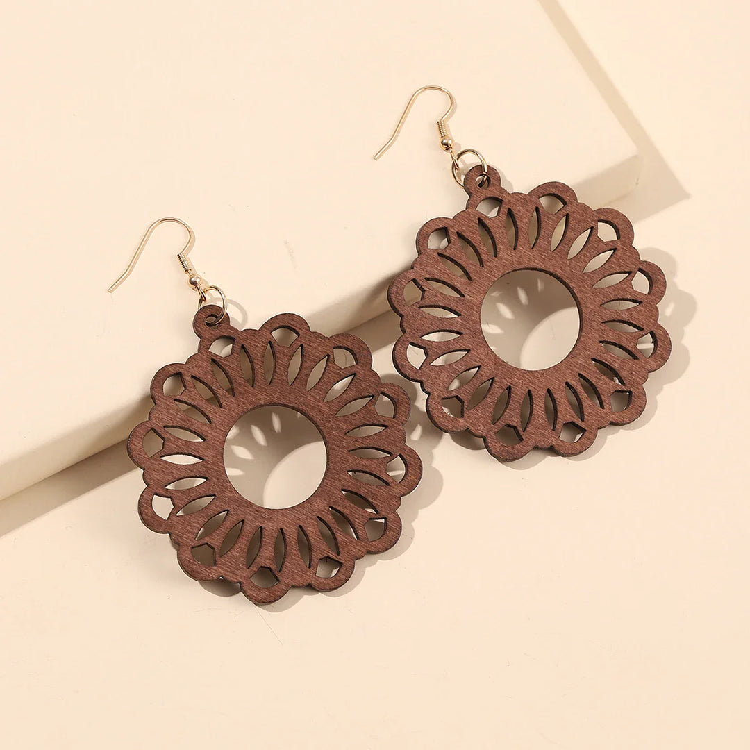 Retro geschnitzte Holzohrringe | Shop Nory