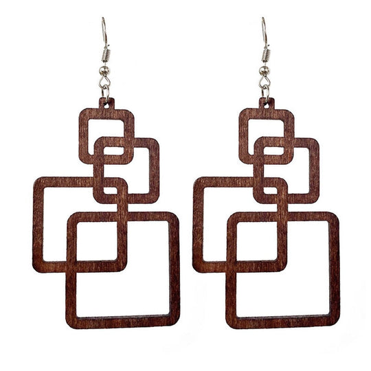 Quadratische Tropfenohrringe aus Holz | Shop Nory