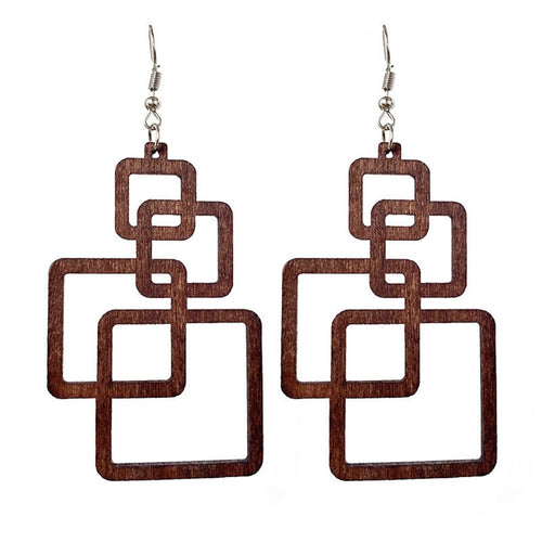 Quadratische Tropfenohrringe aus Holz | Shop Nory