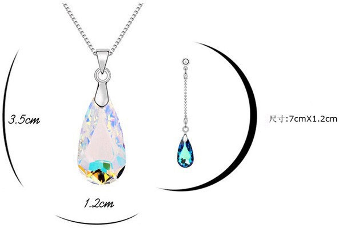 Tropfenförmige Kristallhalskette Anhänger & Ohrring Sets | Shop Nory