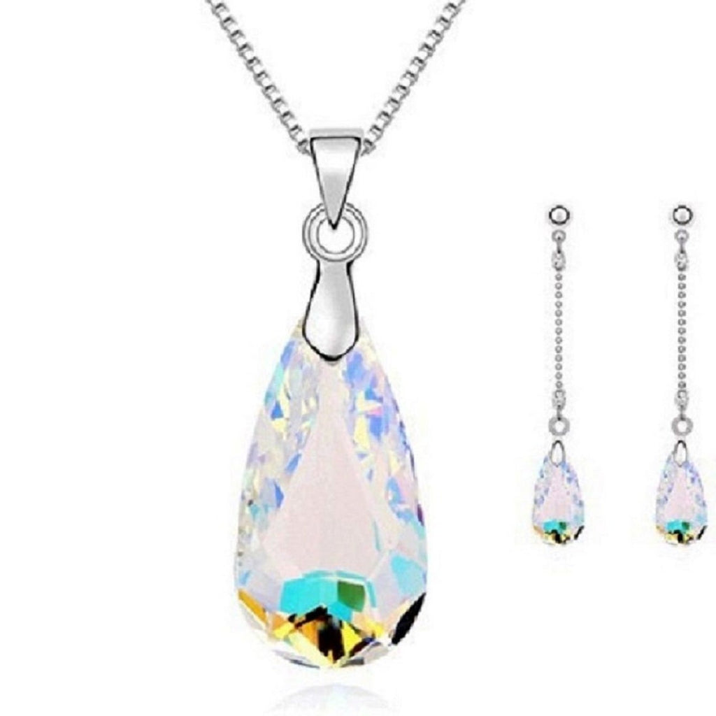 Tropfenförmige Kristallhalskette Anhänger & Ohrring Sets | Shop Nory