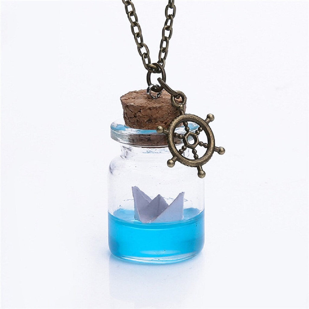 Unisex Meerwasser Papierboot Driftglas Wunschflasche Anhänger & Anker Halskette | Shop Nory