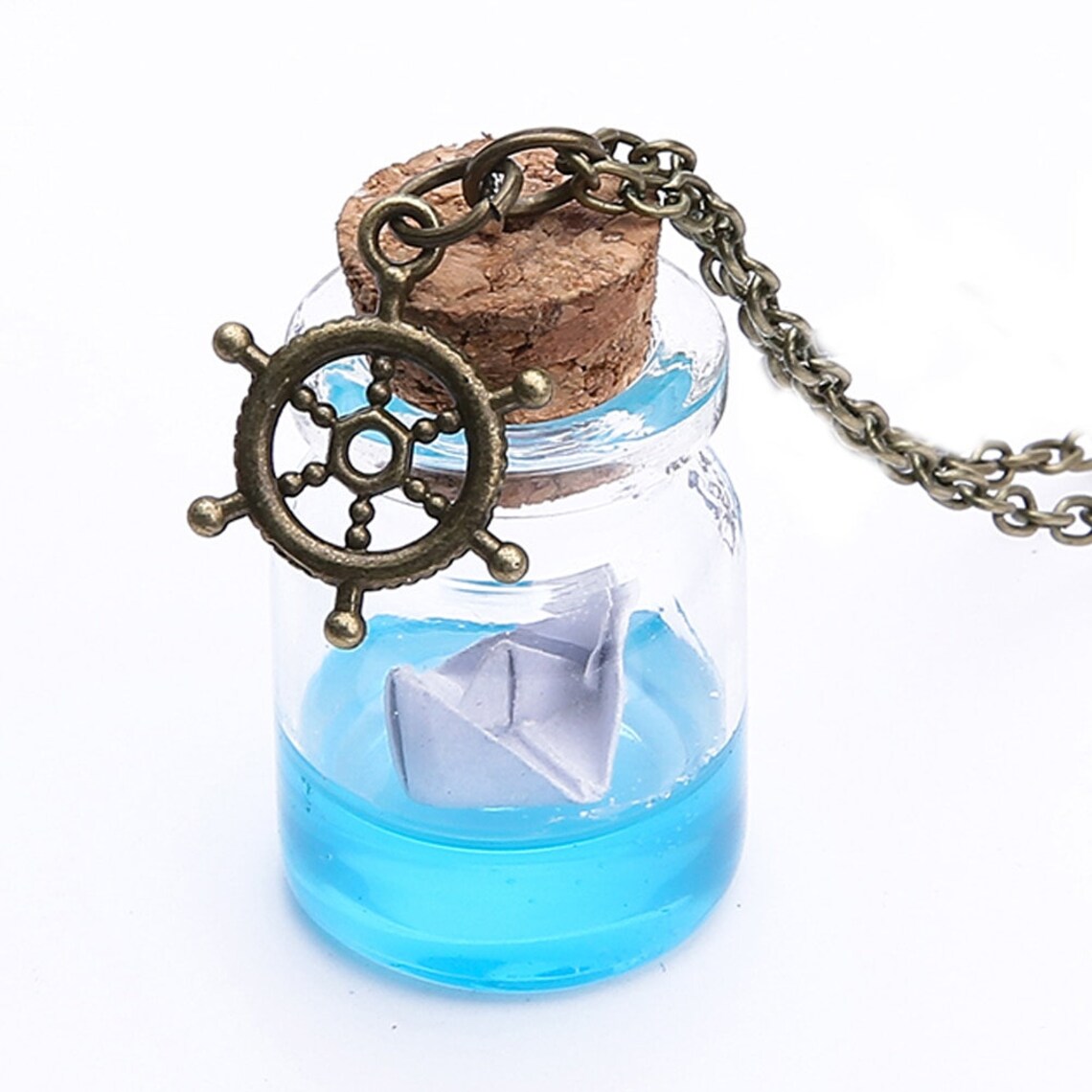 Unisex Meerwasser Papierboot Driftglas Wunschflasche Anhänger & Anker Halskette | Shop Nory