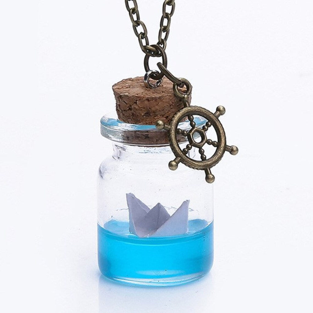 Unisex Meerwasser Papierboot Driftglas Wunschflasche Anhänger & Anker Halskette | Shop Nory