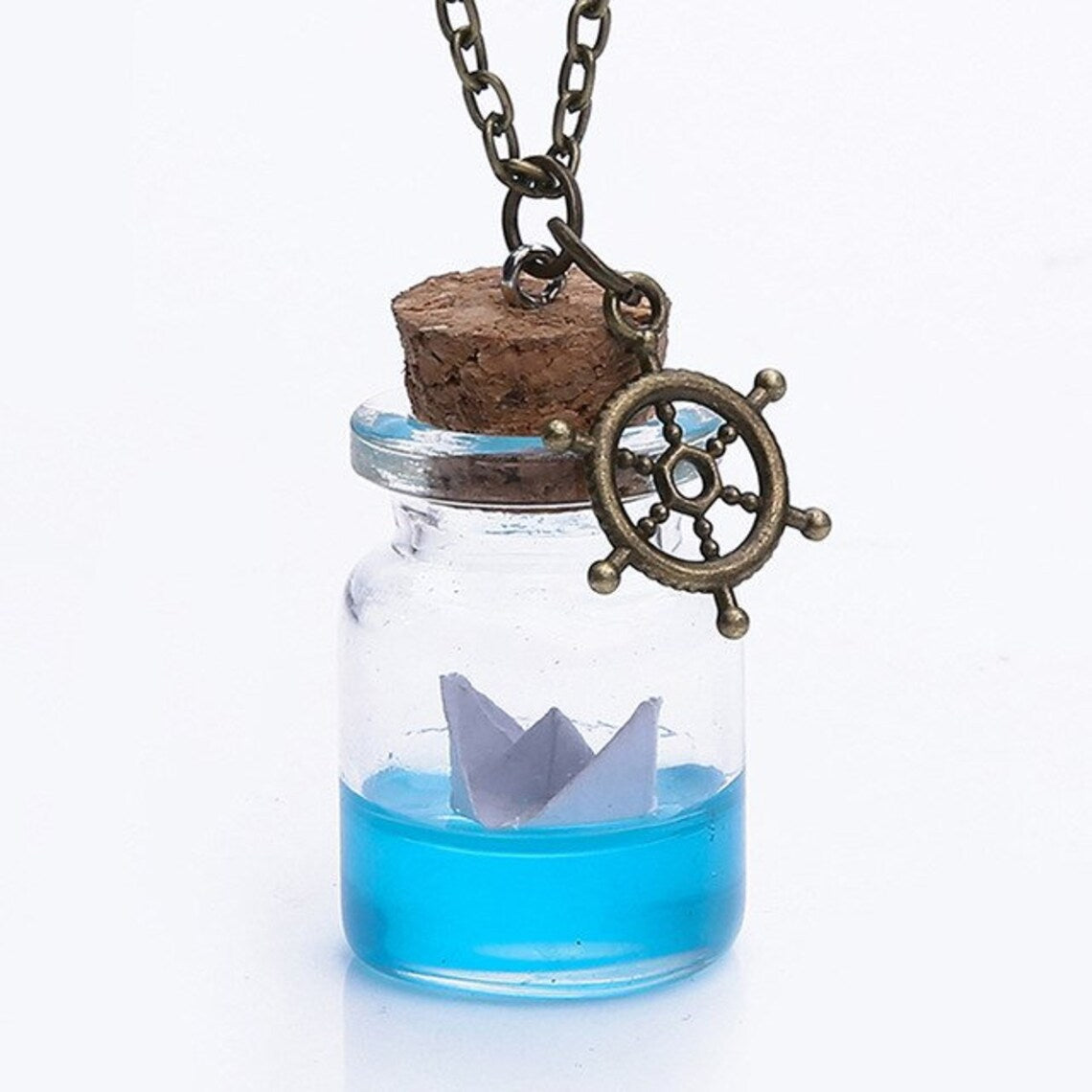 Unisex Meerwasser Papierboot Driftglas Wunschflasche Anhänger & Anker Halskette | Shop Nory