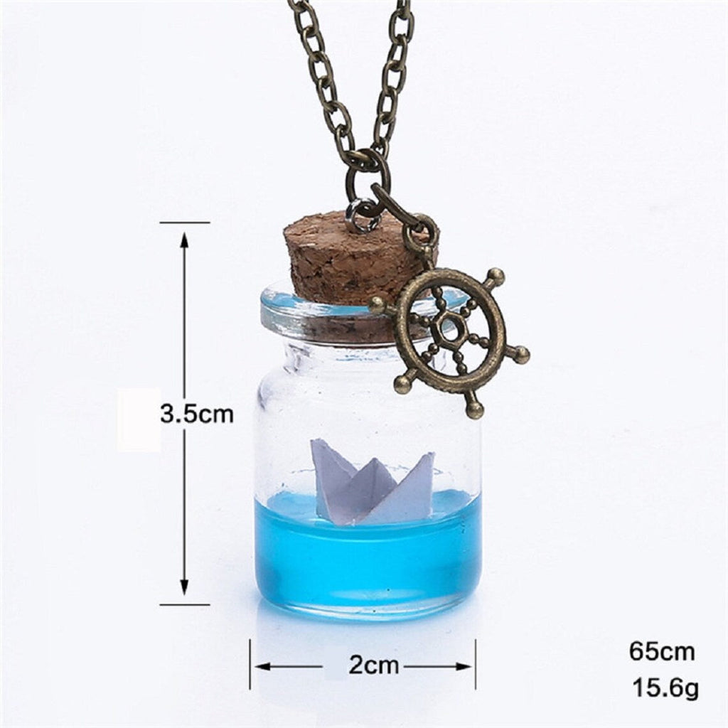 Unisex Meerwasser Papierboot Driftglas Wunschflasche Anhänger & Anker Halskette | Shop Nory